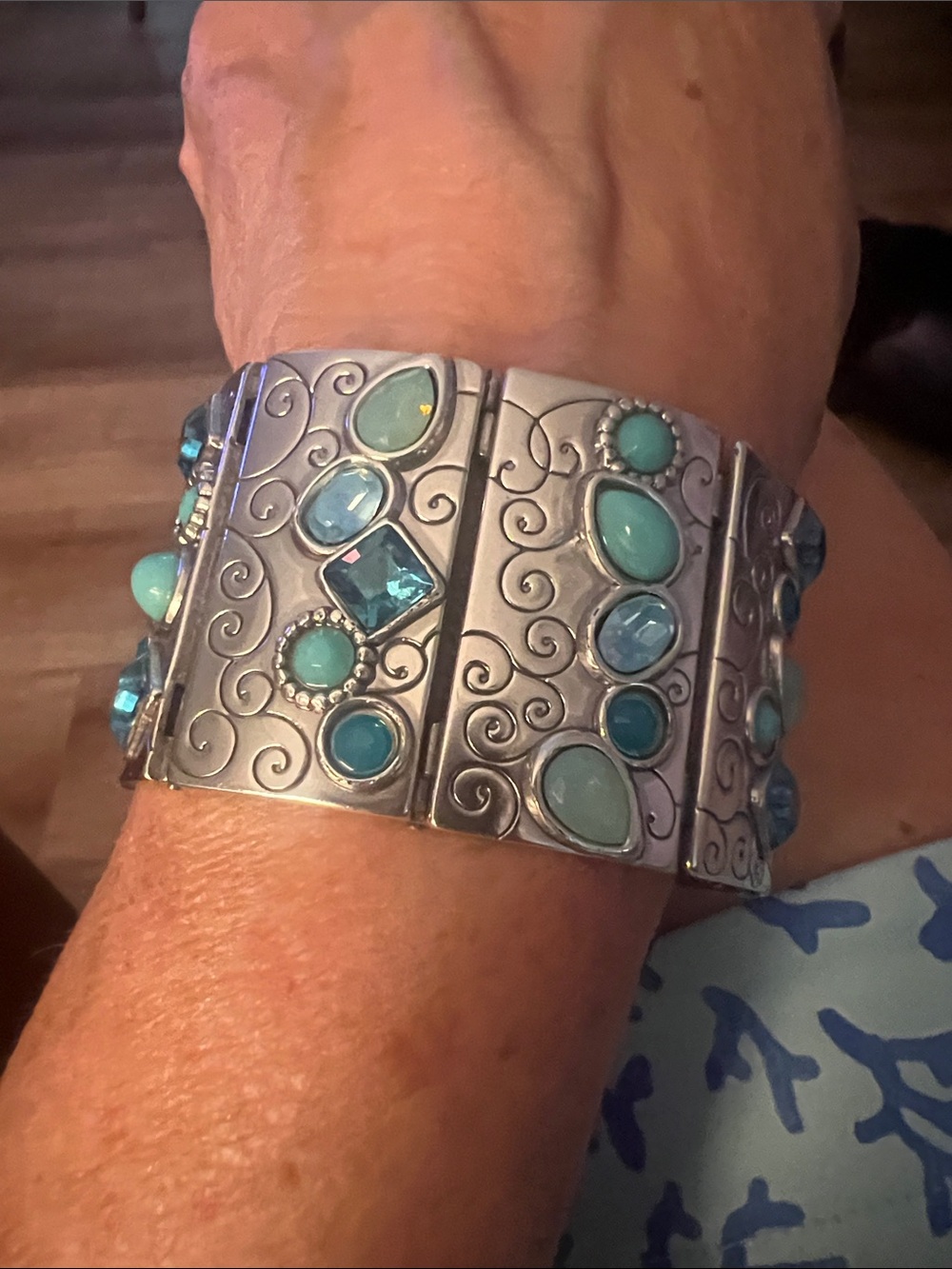 Brighton Wide Bracelet Studded With Blue Stones EEEUC